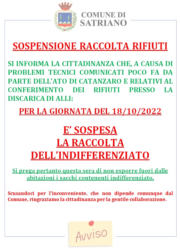 SOSPENSIONE RACCOLTA RIFIUTI