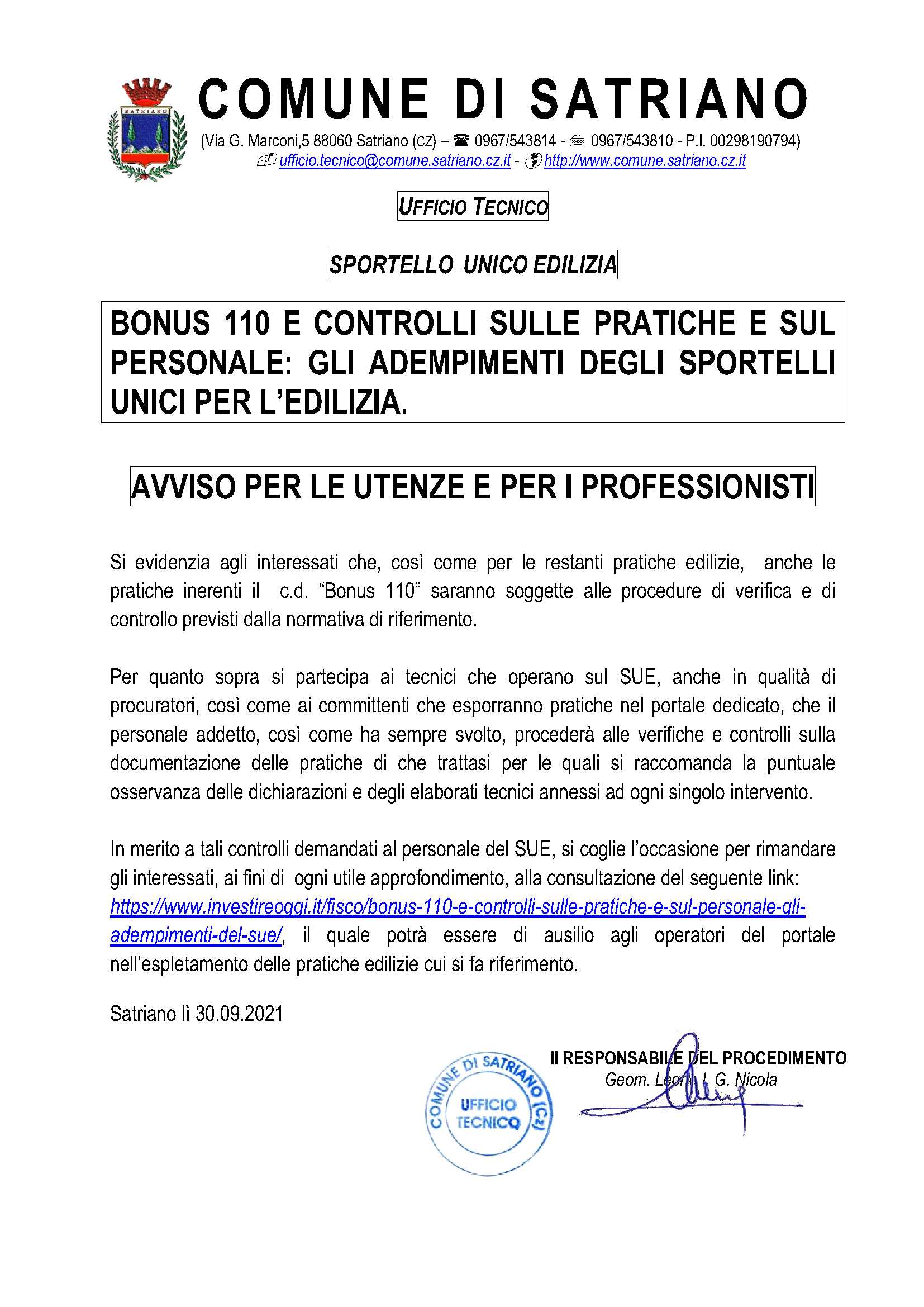 BONUS 110 E CONTROLLI SULLE PRATICHE E SUL PERSONALE: GLI ADEMPIMENTI DEGLI SPORTELLI UNICI PER L’EDILIZIA.